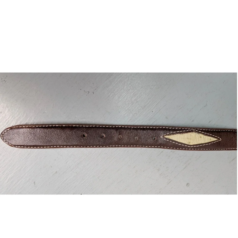 Angelica Leather Western Belt Diamond Inlay‎ Engraved Buckle Brown USA Size 36